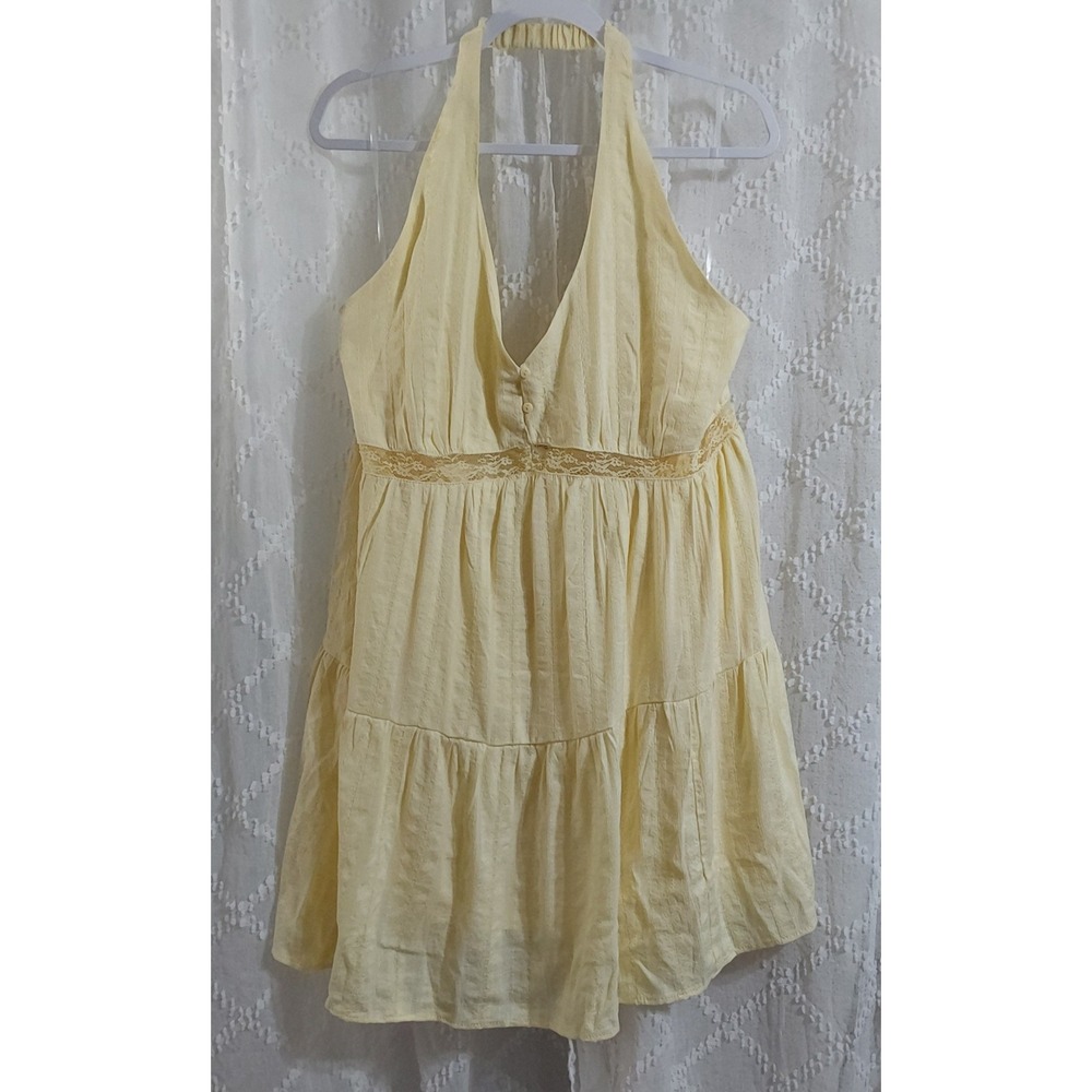 No Boundaries Halter Mini Dress Lemon Yoghurt Yellow Lace Trim XL 16-18 NWT